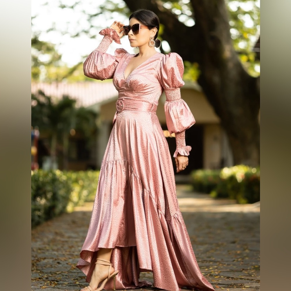 Victorian Pink High Low Dress with Puff Sleeves